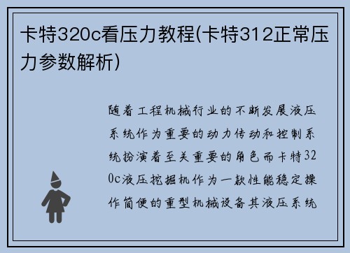 卡特320c看压力教程(卡特312正常压力参数解析)