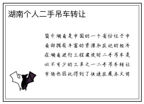 湖南个人二手吊车转让